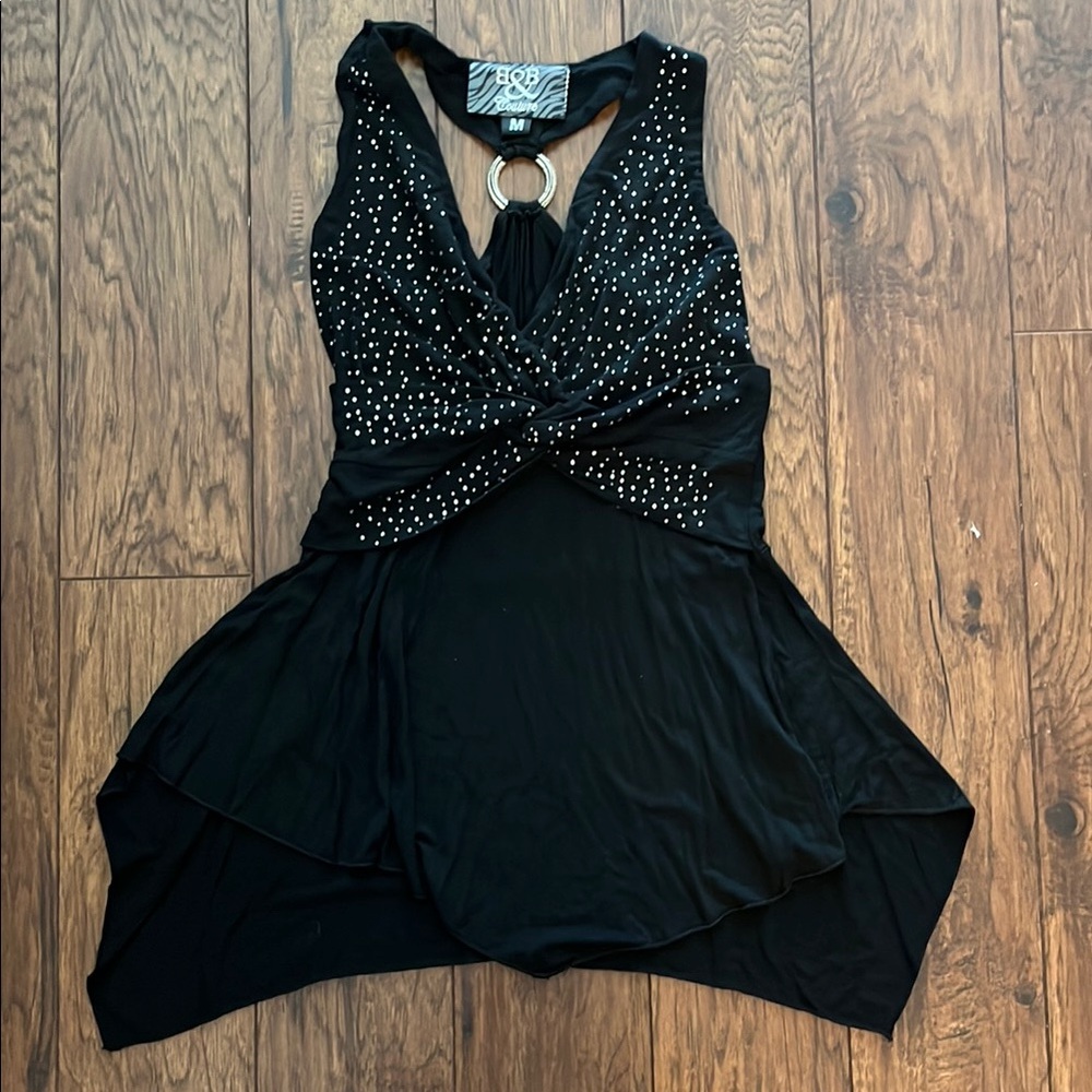 B&B Couture halter handkerchief hem top with bling